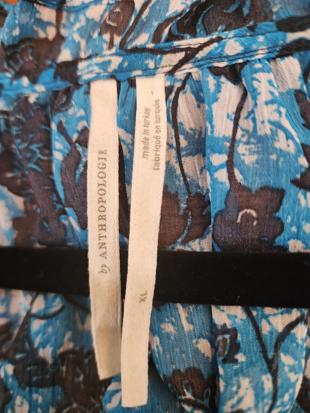 Anthropologie Blue Floral Sheer V-Neck Blouse - Picture 6 of 8